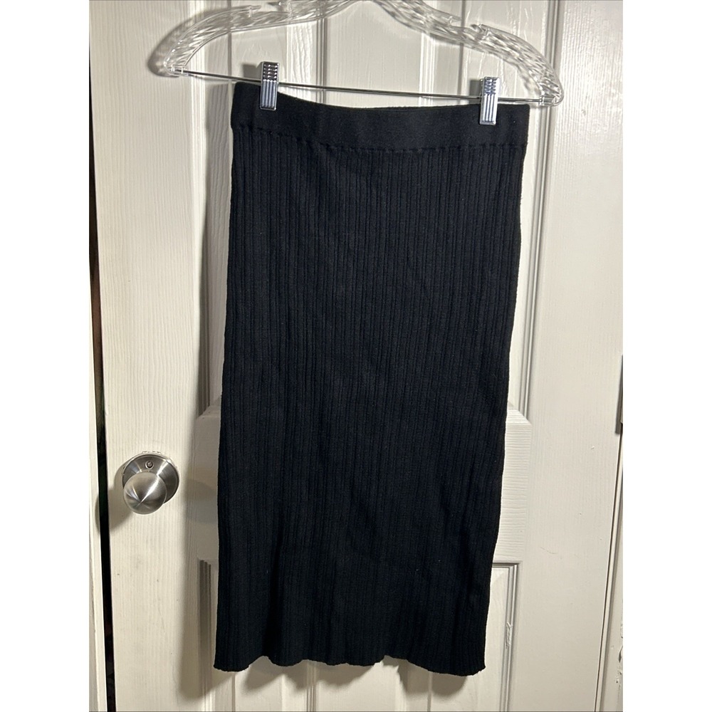 Womens Aster Black Ribbed Knit Skirt‎ Size L Black Pencil FItted Stretch